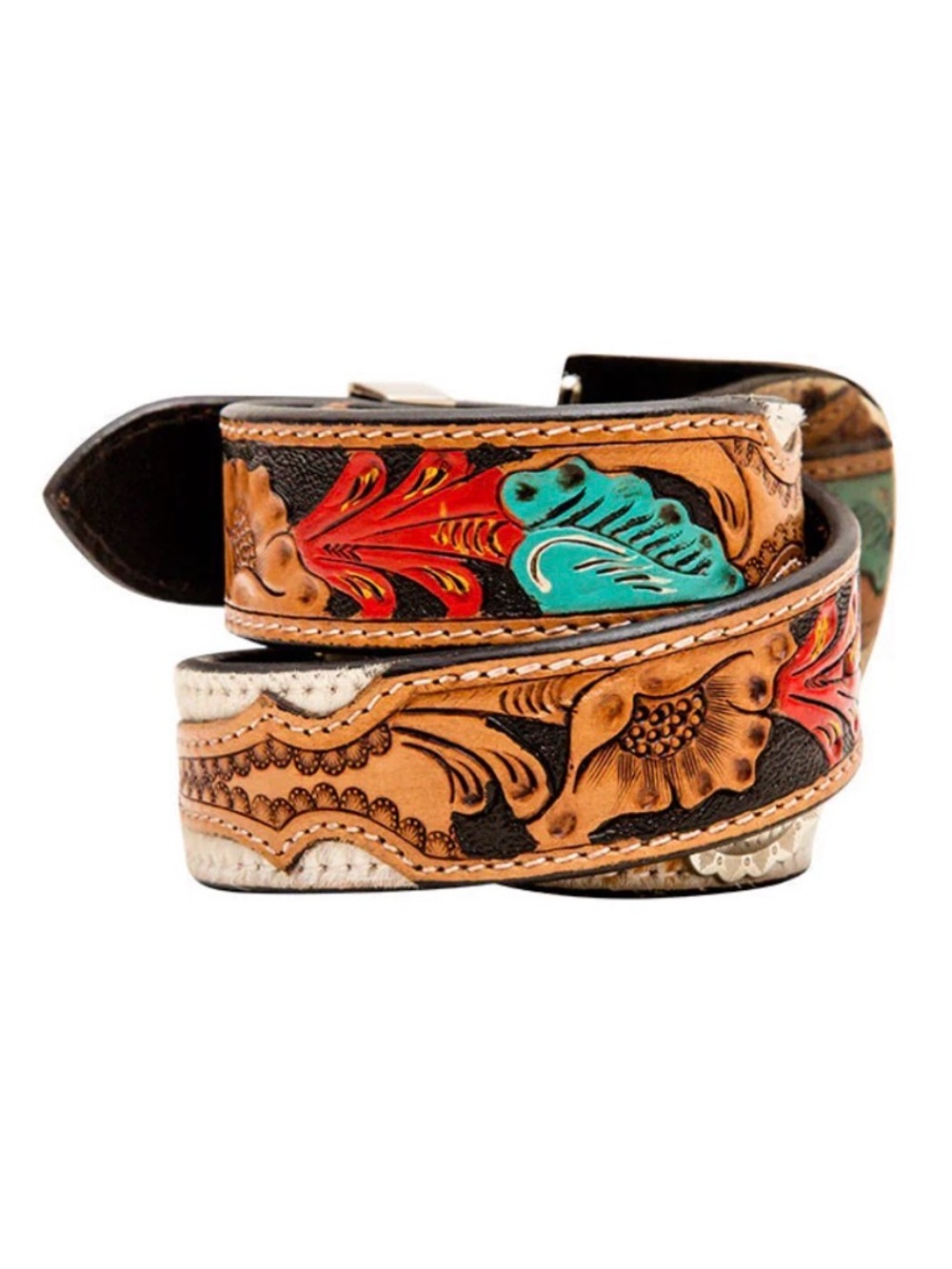 NWT Myra Bag Hand Tooled Leather Floral Turquoise Concho Belt - Picture 3 of 10